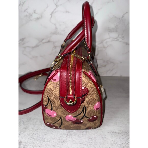 Coach Rowan Satchel Bag in Signature Canvas with cherry print - Picture 9 of 13